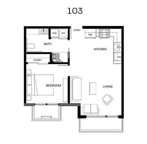 Floor plan Unit 103 - One Bedroom