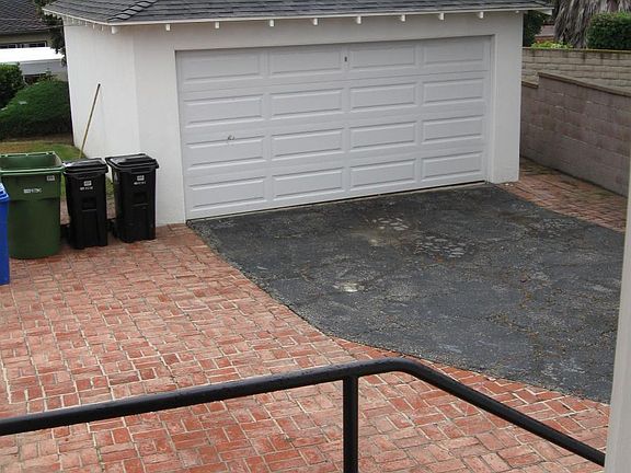 Garage at end of driveway - photo taken from back door steps