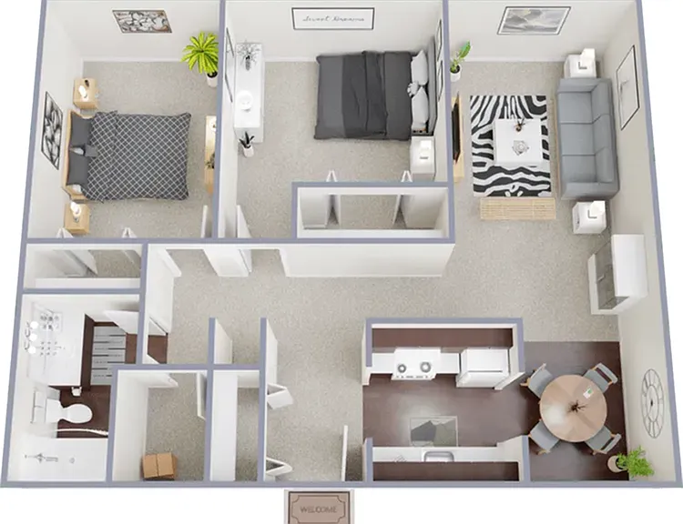 B2 - Two bedroom, one bath, 900 square foot apartment B2 - Two bedroom, one bath, 900 square foot apartment