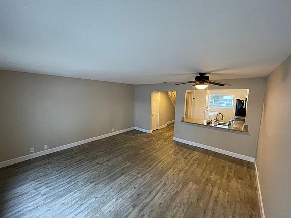 Living room with brand new vinyl flooring installed December 2020