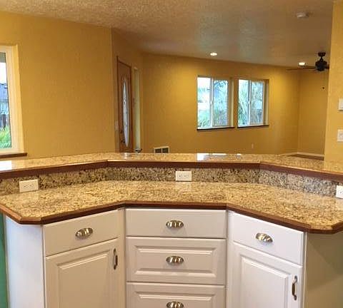 Kitchen Island with open view of living area.