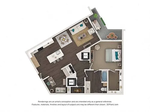Floor plan A3D 1x1 976 SF