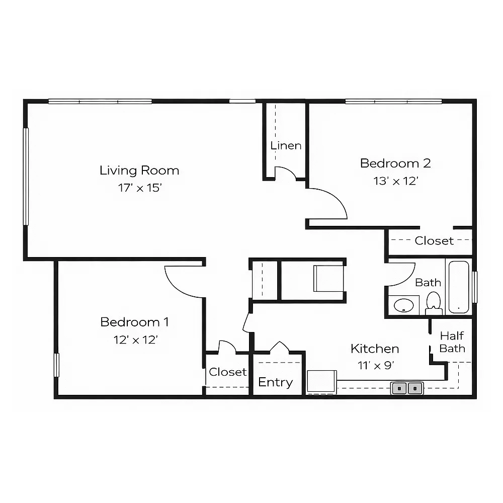 Floor plan 2 Bedroom 1.5 Bathroom
