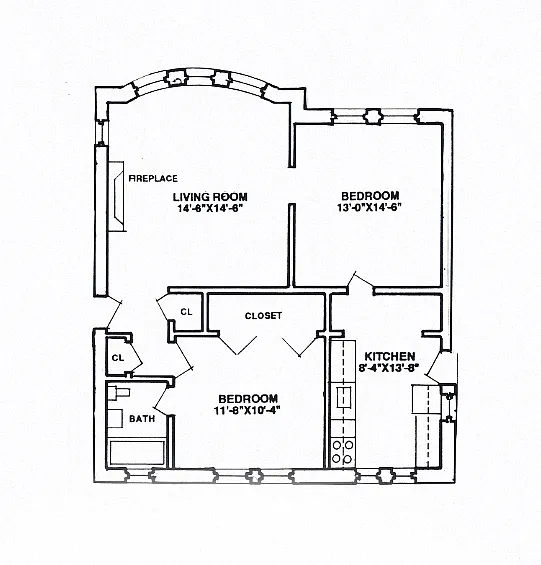 Floor plan 2 Bedroom - 1 Bathroom