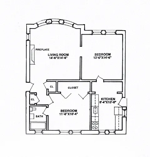 Floor plan 2 Bedroom - 1 Bathroom