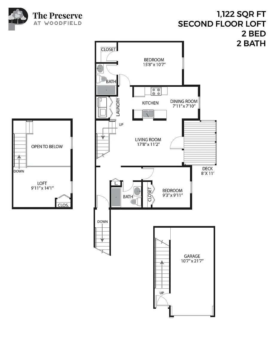 Floor plan 2 Bedroom 2 Bath Loft (1122 Sq. Ft.)