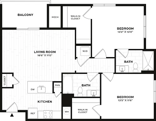 Floor plan 2 Bed/2 Bath-D1