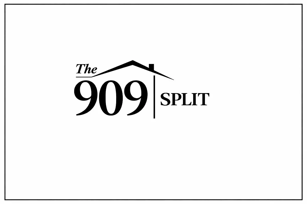Branded logo graphic with the text "The 909 SPLIT" on a white background. - Dunkirk Ln