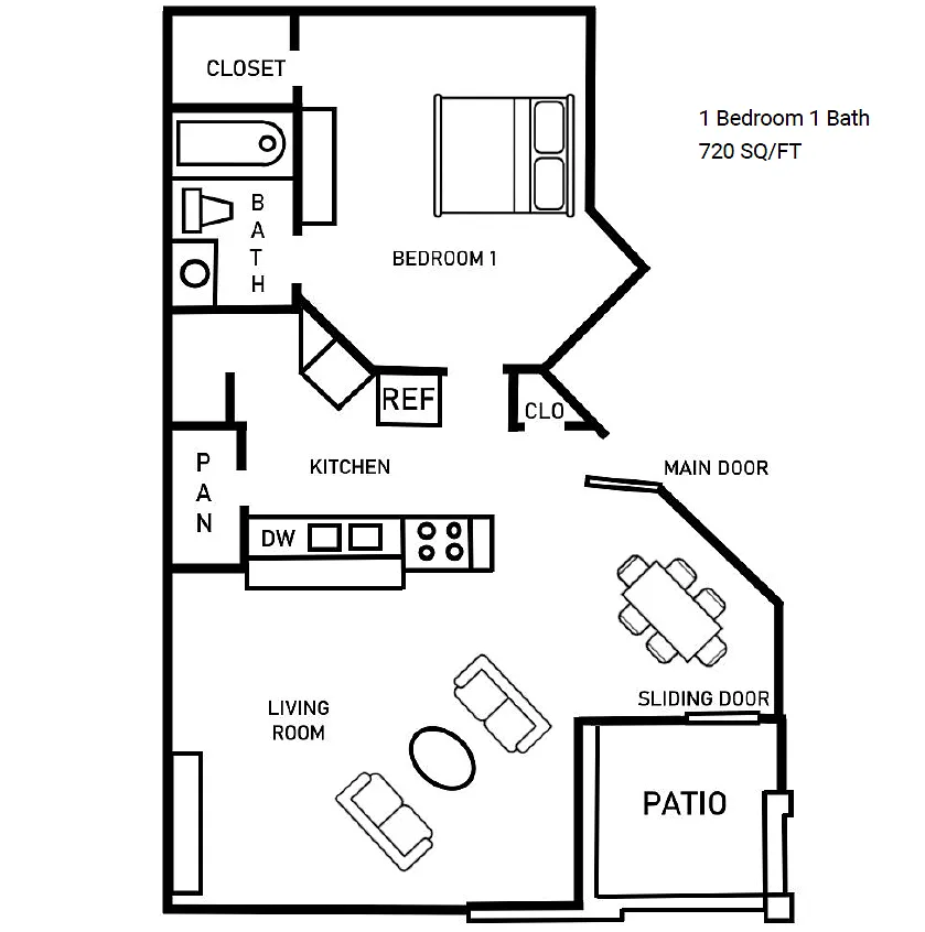 Floor plan 1Br1Ba