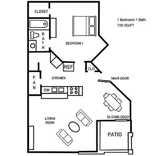 Floor plan 1Br1Ba