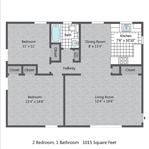 Floor plan 2 BR/ large - 1015 SF