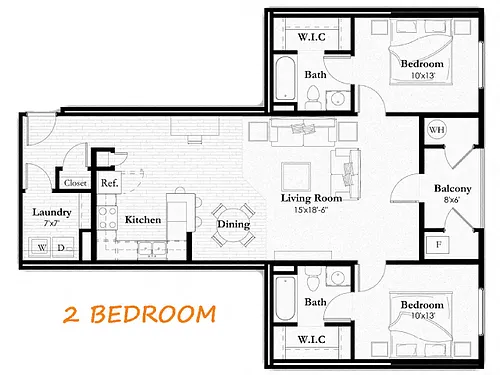Floor plan 2 Bedroom, 2 Bath C