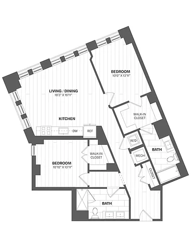 Floor plan 2D - 2 Bed/2 Bath