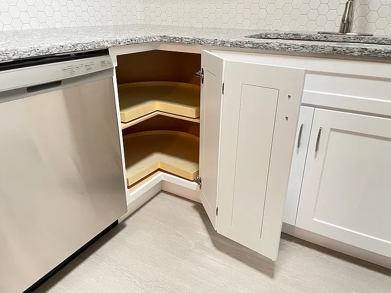 Special upgrades include built-in lazy susan shelving in cabinets.