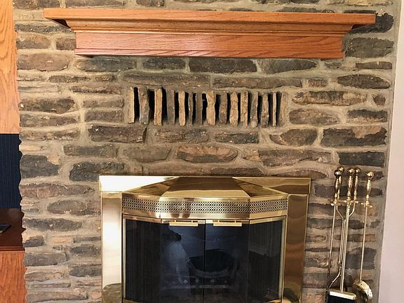 Rock fireplace.