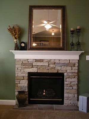 Gas fireplace with stone surround