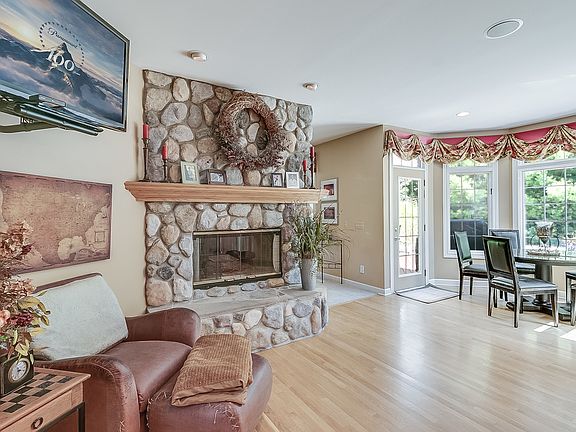 Dual sided stone fireplace