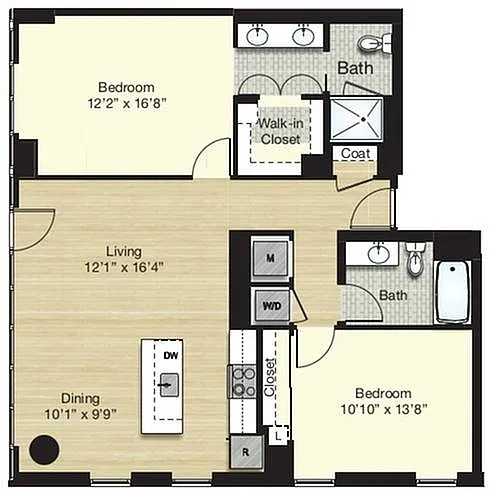 Floor plan Tier 1.1 - 2 Bed/2 Bath