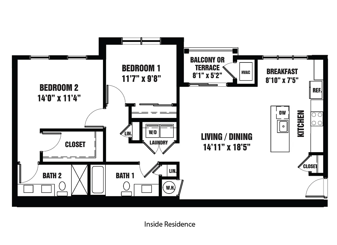 Floor plan Two Bedroom Carnation