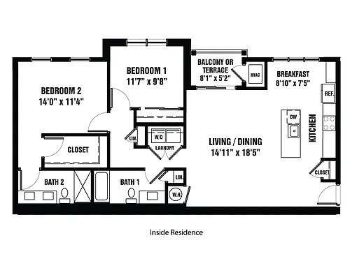 Floor plan Two Bedroom Carnation