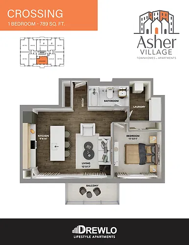Floor plan Crossing 1 Bed 1 Bath