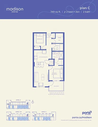 Floor plan Jr 2 Bedrooms Apartment + Den
