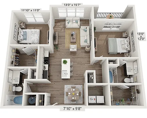 Floor plan Two Bedroom B2D