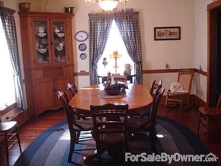 Large Corner cupboard built in stays
						:
						Dinning room large enough to seat 12-14 guests comfortably. More if needed.