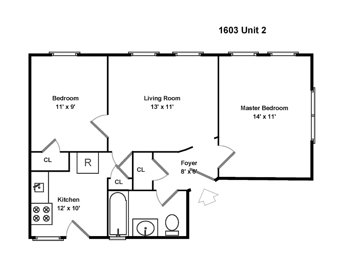 Floor plan 2 Bedroom - 1 Bathroom