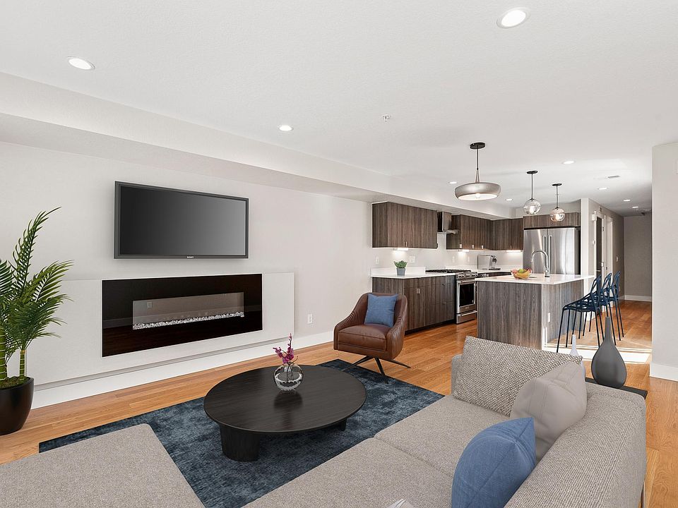 Living room and kitchen area; Gas fireplace