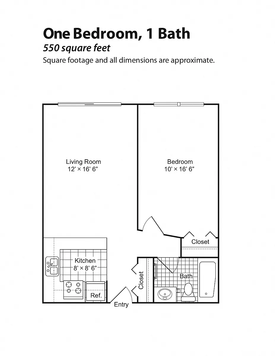 Floor plan Renovated 1 Bedroom (sm)