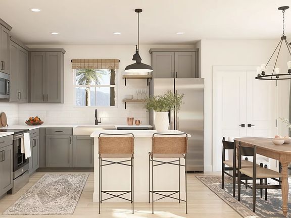 Kitchen with pendant lights