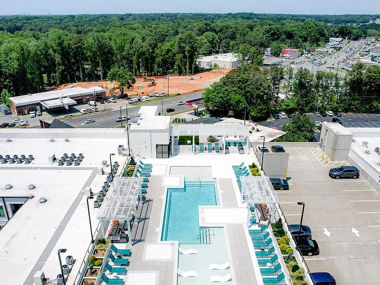 Aerial Shot of Rooftop Pool Deck