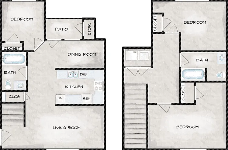 3 Bed 2 Bath Floorplan Diagram