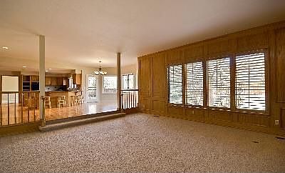 Oversized great room with view of backyard