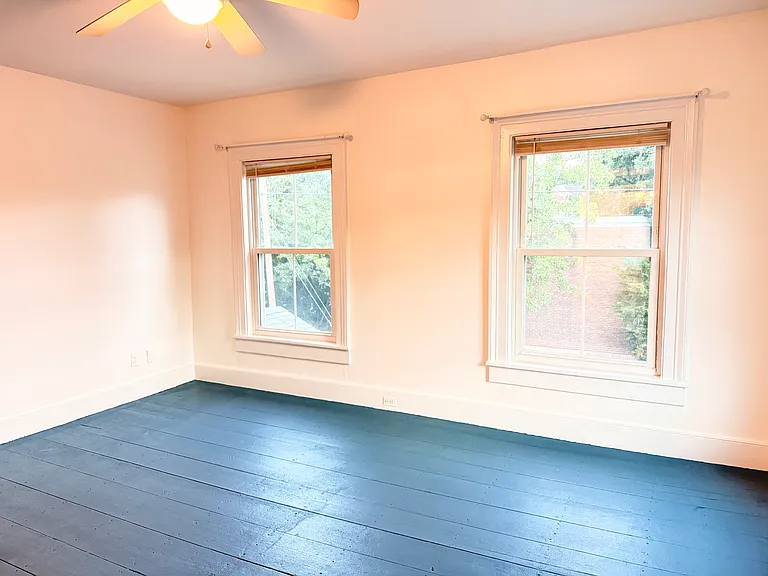 Living room with rustic wood flooring.