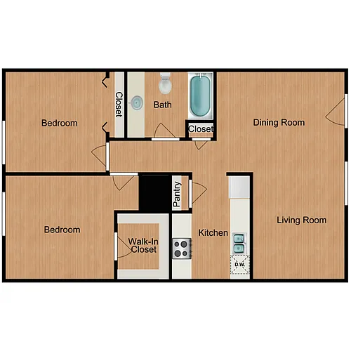 Floor plan 2 Bedroom 1 Bath Apartment with 780 Square Feet of