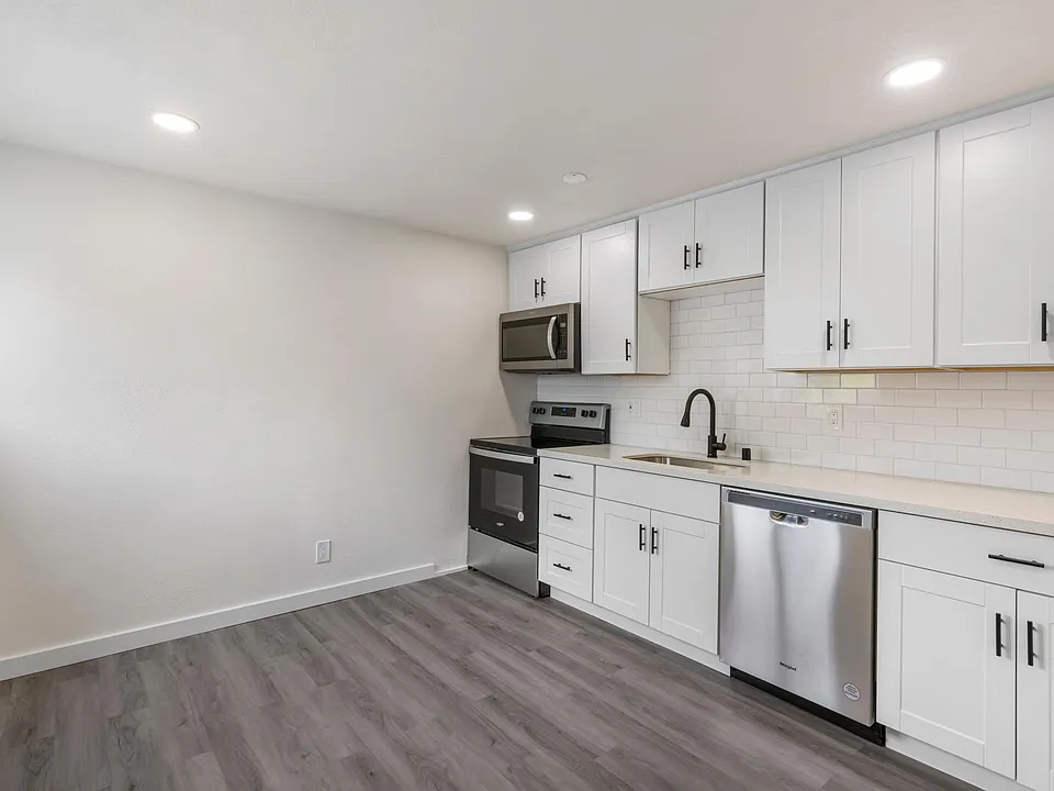 Lots of cabinets for storage.