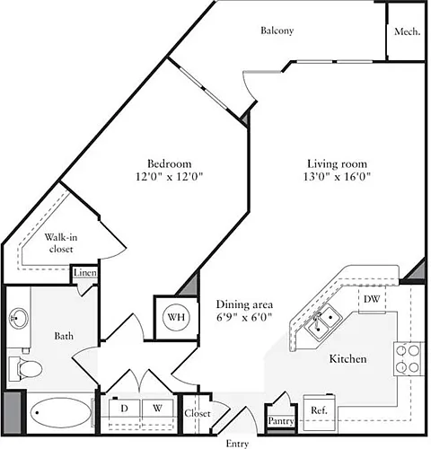 Floor plan 1 Bedroom C