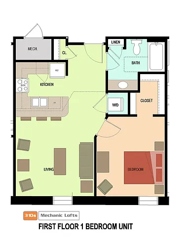 Floor plan 1bd 60A 1A