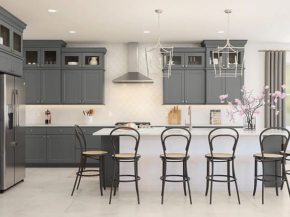 Kitchen with upper glass cabinetry