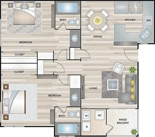 Floor plan 2 Bedroom 2 Bathroom Type A