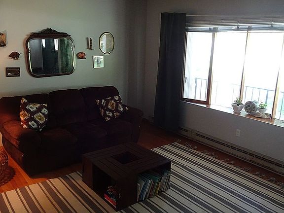living room with bay window