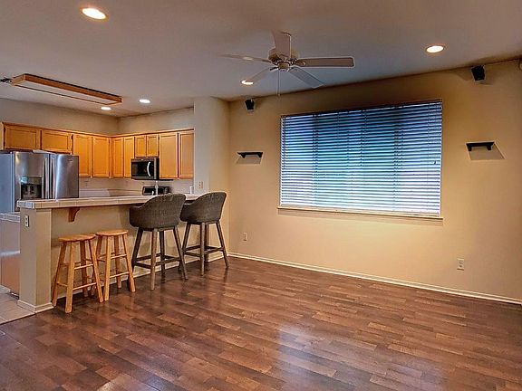 Dining room with installed speakers.