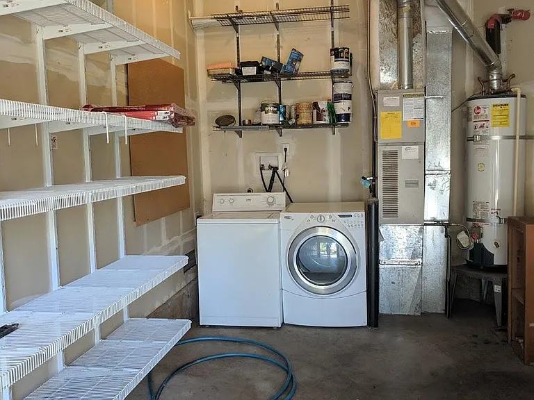 Garage, laundry, and storage. Washer and dryer come with the rental!