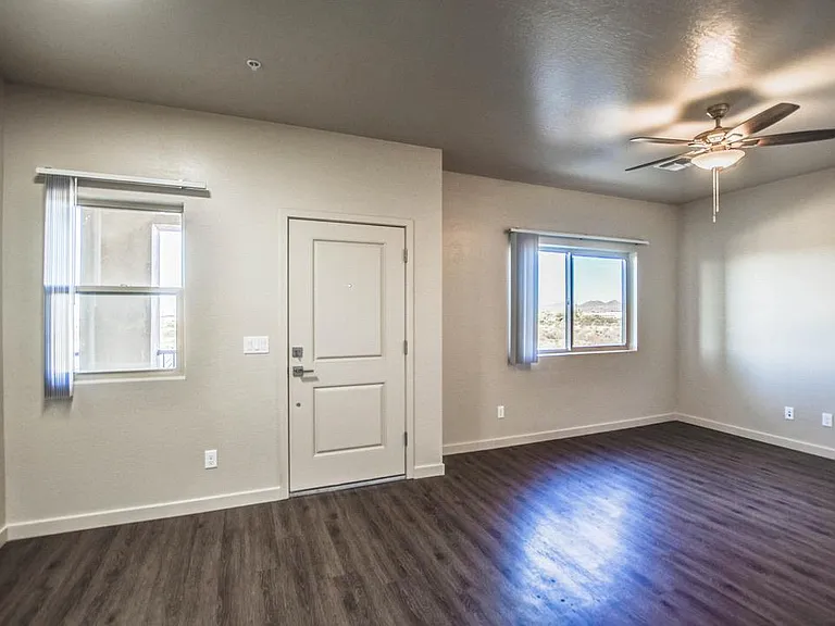 Front door and living room