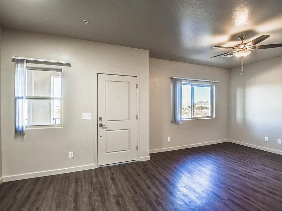 Front door and living room