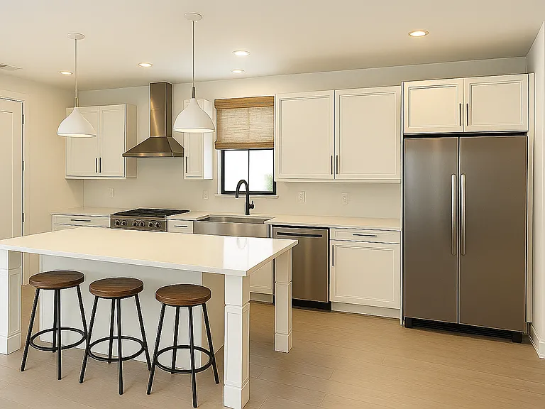 kitchen and island area