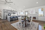 Spacious and bright great room with a cozy fireplace