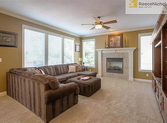 Family room with cozy fireplace